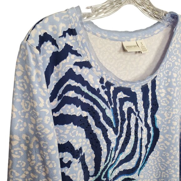 Zenergy Chicos 3 Size XL Top Sparkly Bead Lace Embellished Animal Print Stretch - Picture 5 of 12